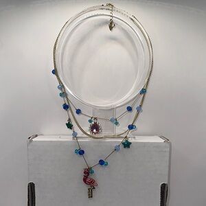 Betsy Johnson Layered Necklace with Pink. Flamingo
